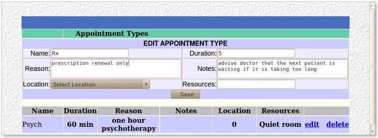 11x Appointment Type Setting