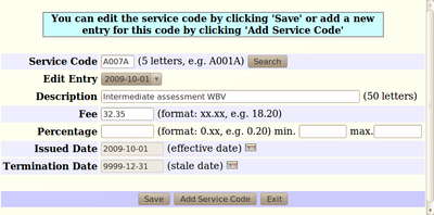 Add or Edit Service Code